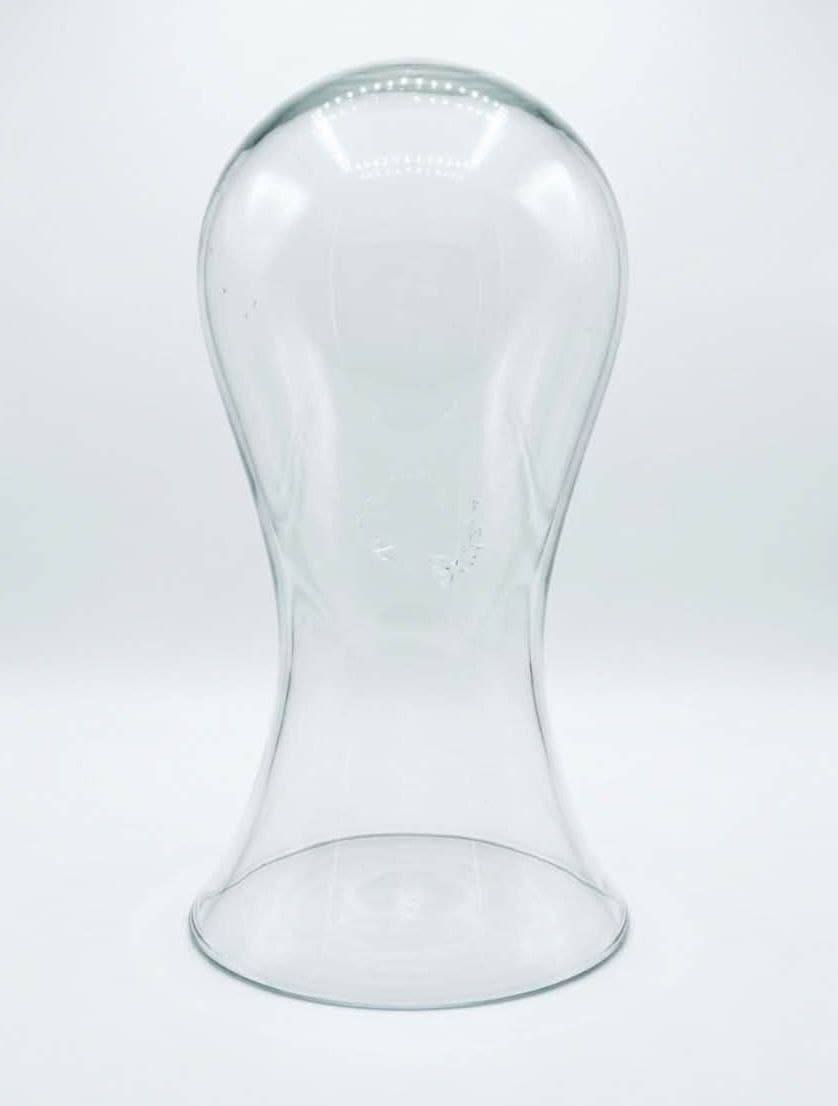 Marotte de modiste / tête à chapeau en verre soufflé, grand format