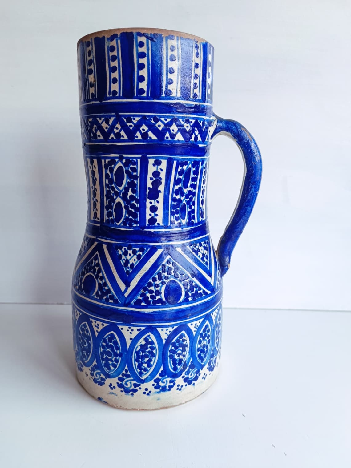 Grande cruche marocaine bleu cobalt – Safi probable – env. 27 cm