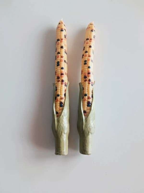 Lot de 4 bougies décoratives été : 2 épis de maïs et 2 tongs flottantes CASA vintage neuves sous blister