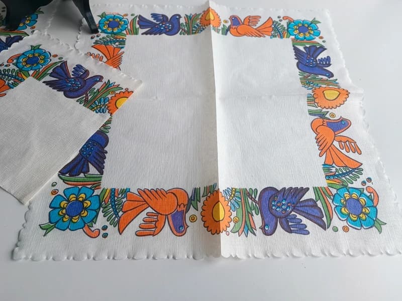 12 serviettes papier vintage WIDA, motif façon Acapulco (oiseaux et fleurs)