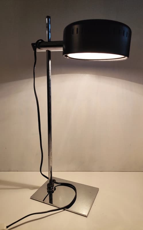 Lampe de bureau Nanbu-Lite NA-30I, chrome et abat-jour noir, Japon