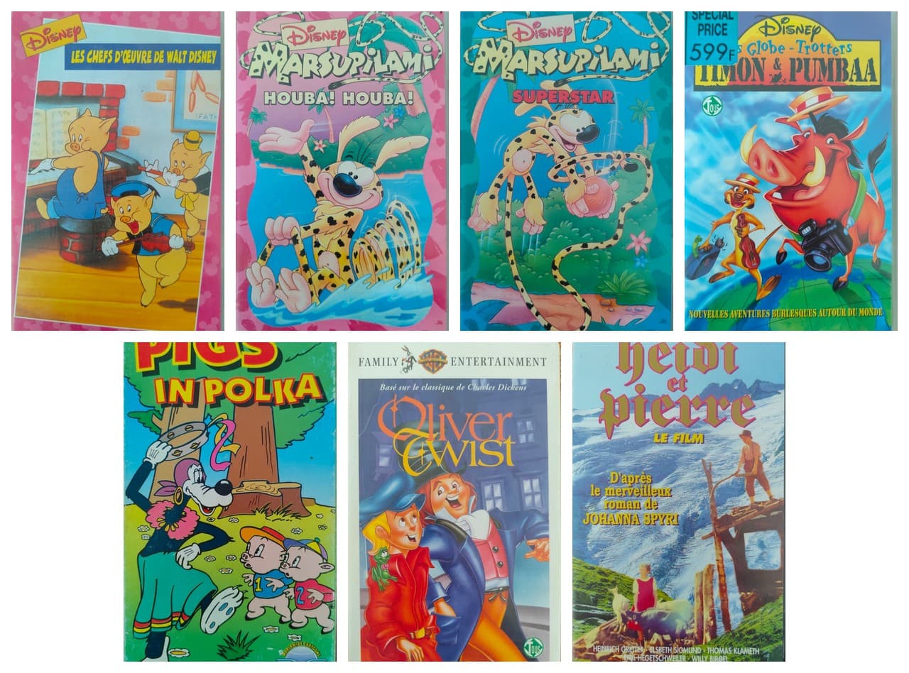 Lot de 7 cassettes VHS de dessins animés des années 90