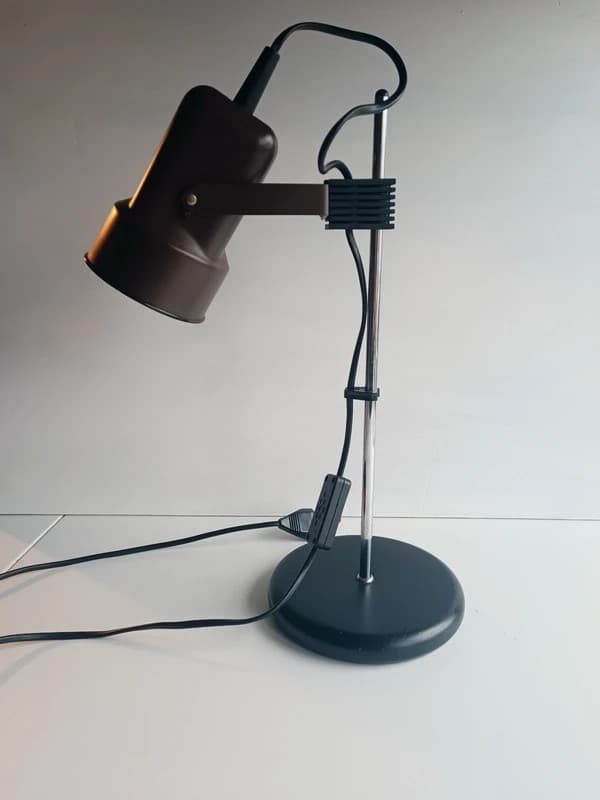Lampe de bureau vintage années 1970, métal anthracite et chrome